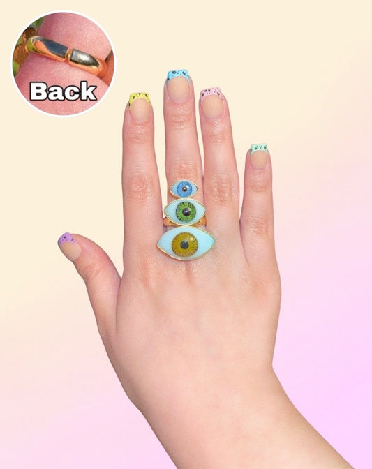 Medium Triple Glass Eye Rings