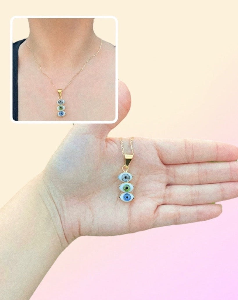 Collares De Ojo De Cristal Triple Mini